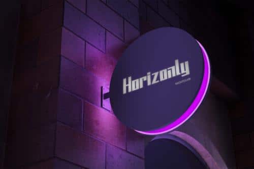 circle Logo mockup hang sign with editable color in night enviro