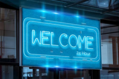 Neon on a shop signage Mockup